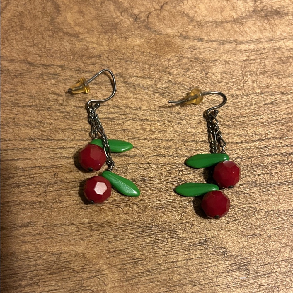 Charming Red and Green Cherry Earrings